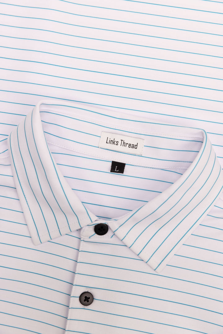 Newport Polo - White with Teal Stripe